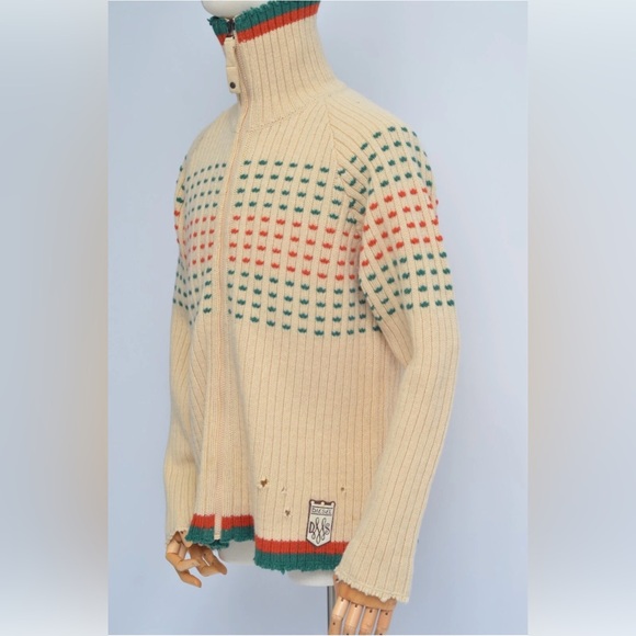 Diesel Jeans Cream Zip Up Sweater with Green and Orange Accents Just Dry-cleaned - Picture 6 of 12